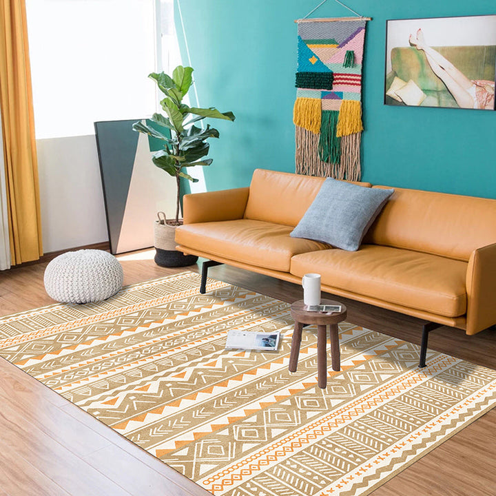 BowLift | Natural Living Room Rug Multicolor Geo Printed Piece Rug Synthetic Non-Slip Back Pet Friendly Indoor Rug