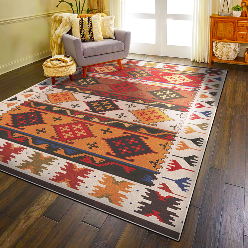 BowLift | Red Southwest Rug Polypropylene geometric pattern area rug non-slip backing machine washable easy care indoor rug for living room
