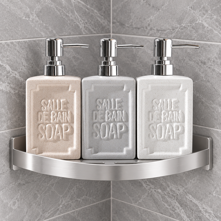 Embossed Ceramic Bathroom Soap Dispenser with Chrome Pump Bowlift