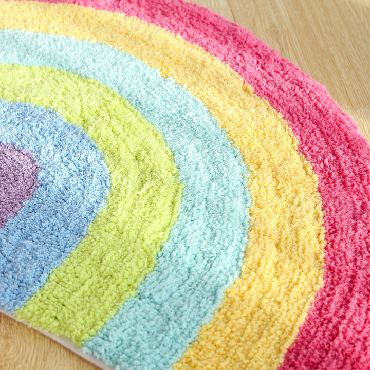 BowLift | Fantasy Rainbow Pattern Rug Red Cotton Door Mat Pet Friendly Stain Resistant Easy to Care Door Mat for Children's Room