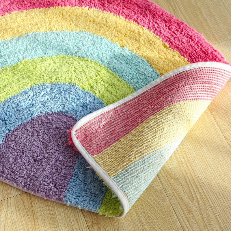 BowLift | Fantasy Rainbow Pattern Rug Red Cotton Door Mat Pet Friendly Stain Resistant Easy to Care Door Mat for Children's Room