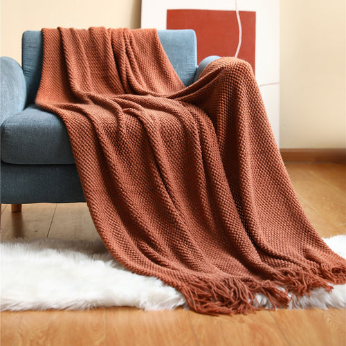 Decorative Fringe Knit Throw Blanket