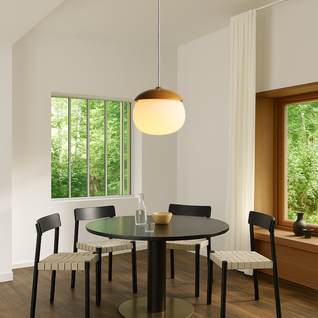 BowLift | Nordic Wood Glass Pendant Light – Modern Design