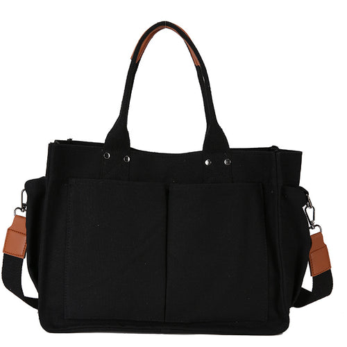 Multi-Pocket Canvas Tote Bag