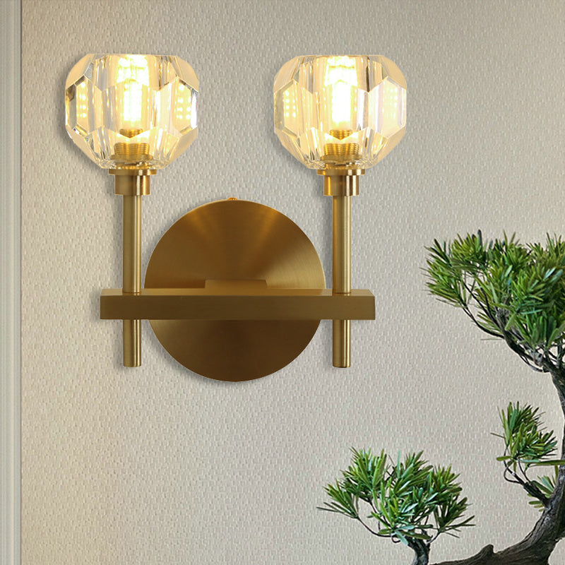 BowLift | Modernism Dome Wall Lamp Fixture Clear Crystal 1/2-Light Living Room Wall Mounted Lamp in Brass Finish