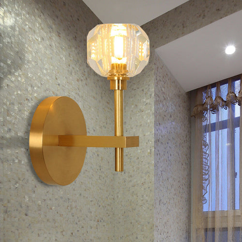 BowLift | Modernism Dome Wall Lamp Fixture Clear Crystal 1/2-Light Living Room Wall Mounted Lamp in Brass Finish