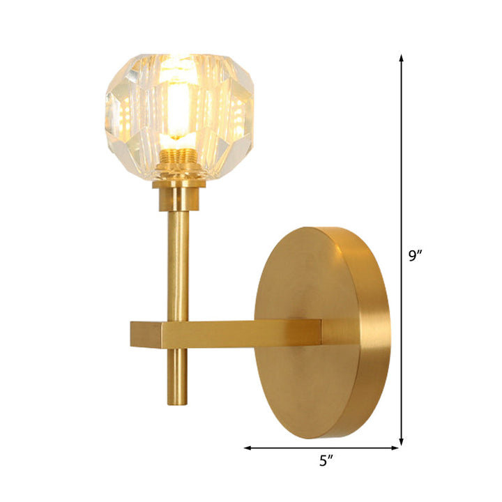 BowLift | Modernism Dome Wall Lamp Fixture Clear Crystal 1/2-Light Living Room Wall Mounted Lamp in Brass Finish