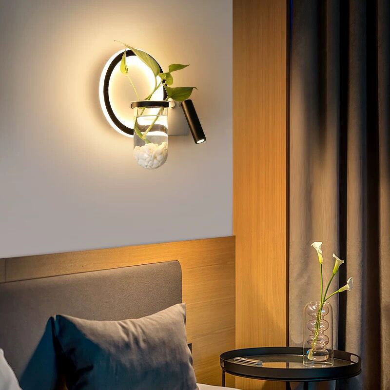 BowLift | Decorative Loop-shaped Wall Lamp Metal LED Wall Lamp with Spot and Plant Pot in Black-White
