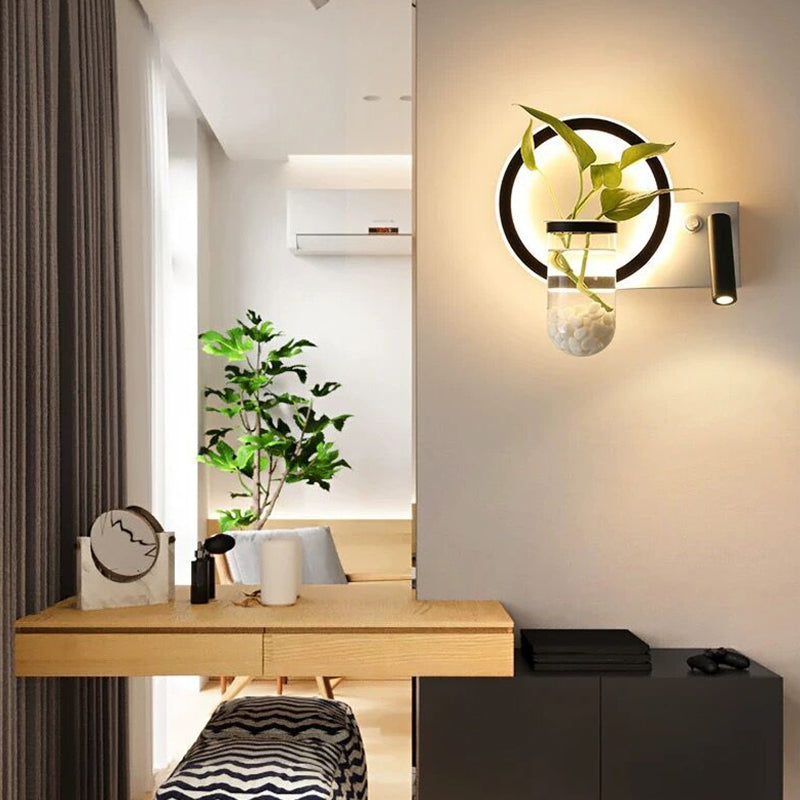 BowLift | Decorative Loop-shaped Wall Lamp Metal LED Wall Lamp with Spot and Plant Pot in Black-White