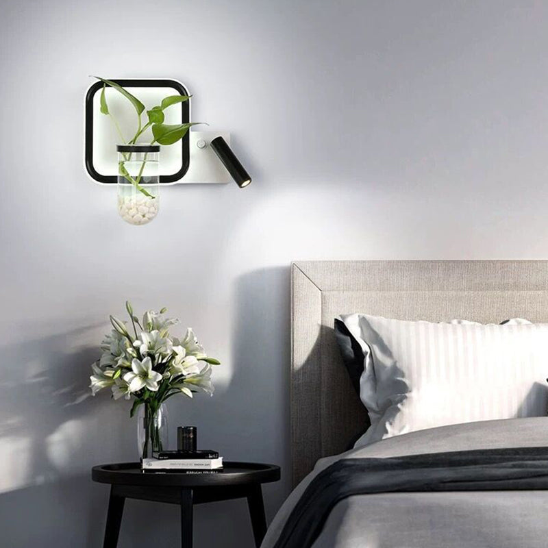 BowLift | Decorative Loop-shaped Wall Lamp Metal LED Wall Lamp with Spot and Plant Pot in Black-White