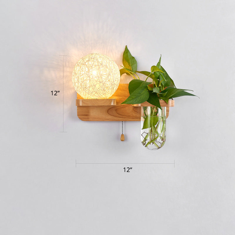 BowLift | 1-Light Rattan Wall Lamp Nordic Ball Living Room Wall Lamp with Pull Chain and Plant Pot