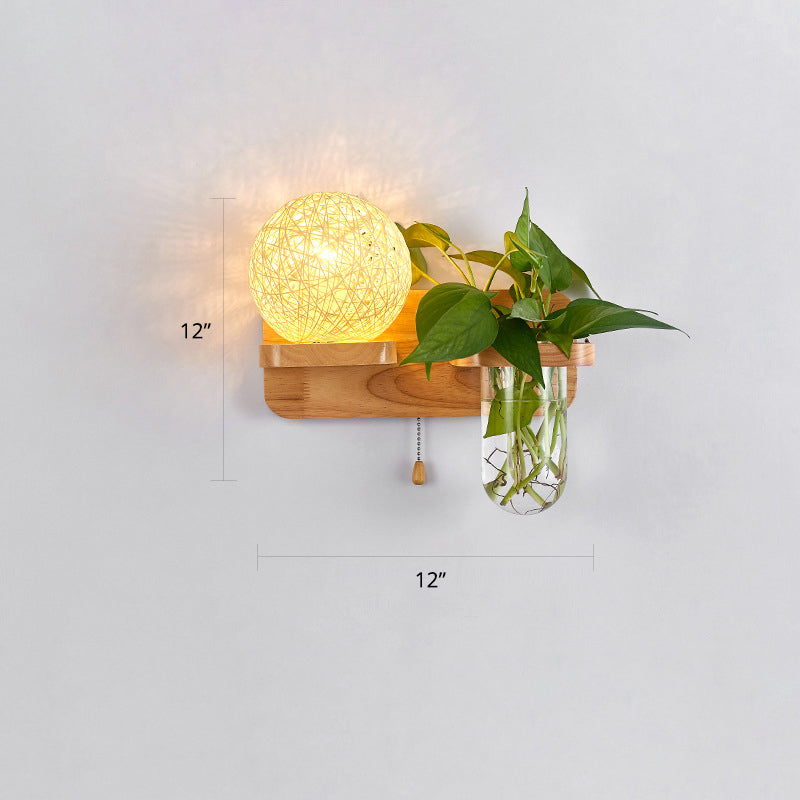 BowLift | 1-Light Rattan Wall Lamp Nordic Ball Living Room Wall Lamp with Pull Chain and Plant Pot