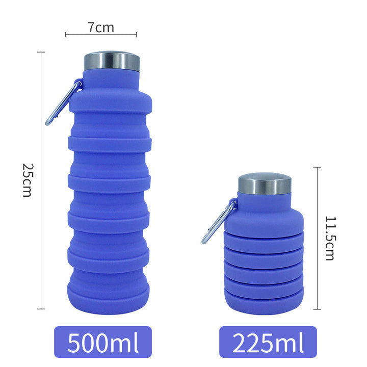 Collapsible Silicone Travel Water Bottle with Stainless Steel Cap and Carabiner Bowlift