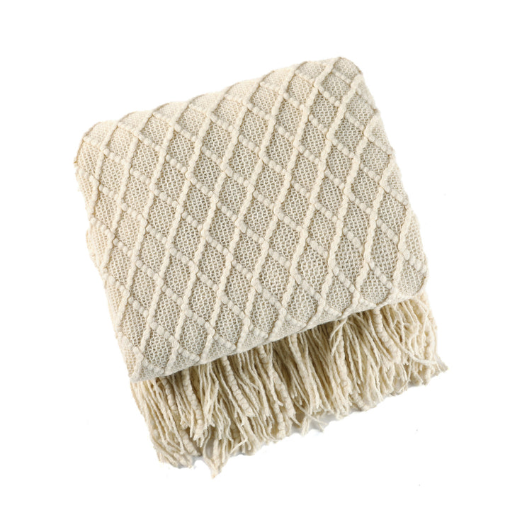 Ladies Patterned Knitted Blanket with Fringes Bowlift