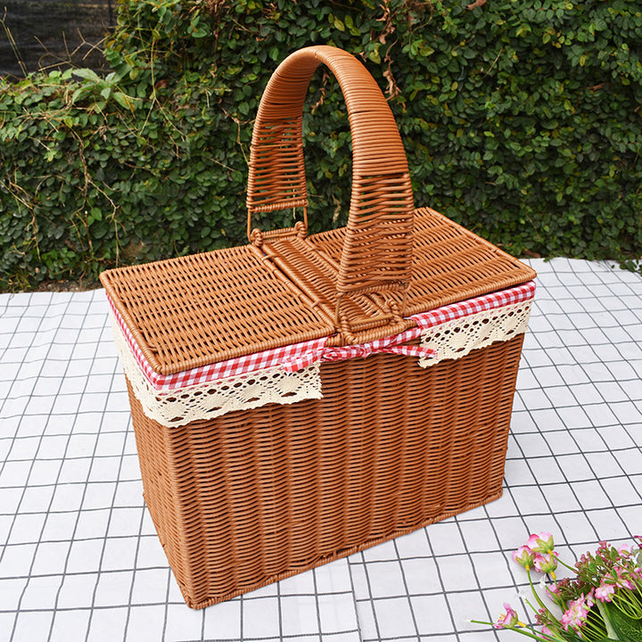 Handcrafted Rattan Picnic Basket with Lid Bowlift