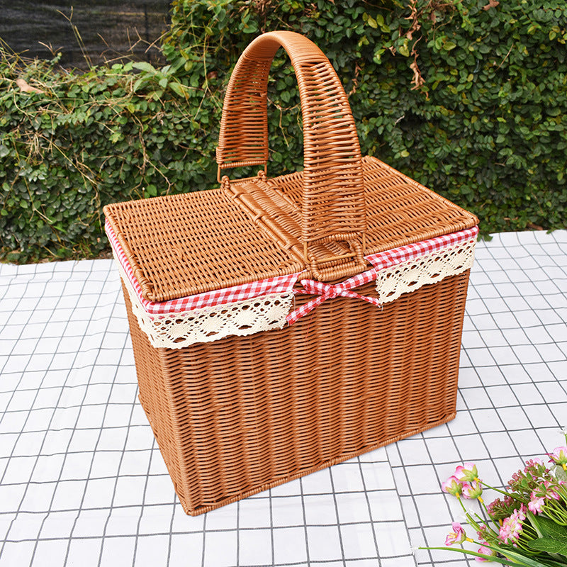 Handcrafted Rattan Picnic Basket with Lid Bowlift