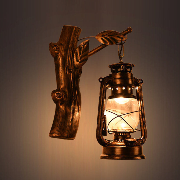 BowLift | Rustic Oil Lantern Wall Lighting 1 Head Clear Glass Wall Lamp in Black for Corridor