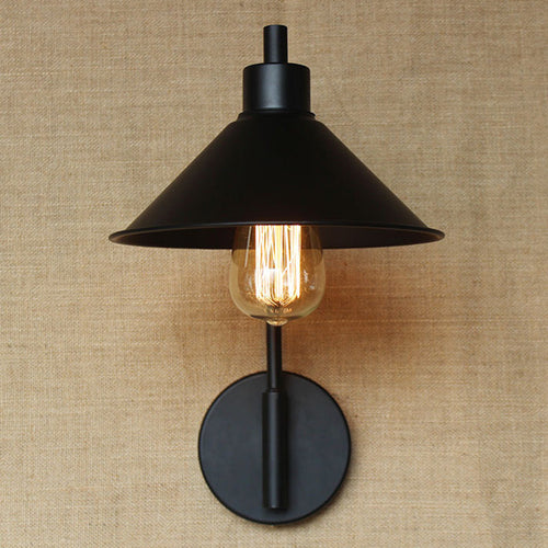 BowLift | Conical Nightstand Reading Light Retro Metal 1-Light Black Wall-Mounted Lamp with Beveled Edge