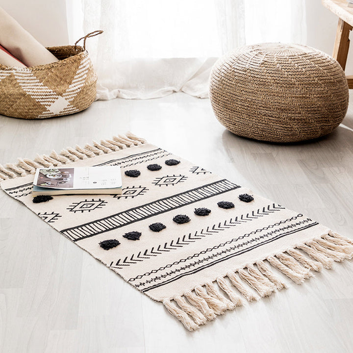 BowLift | Western geometric printed carpet Multicolored jute carpet Pet-friendly, stain-resistant indoor runner with fringes for the room