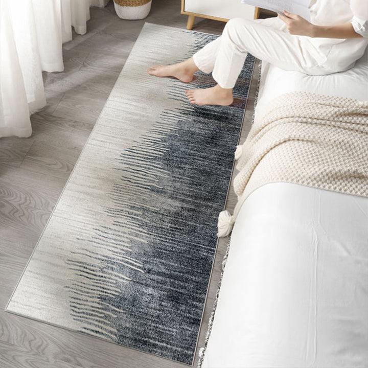 BowLift | Minimalist bedroom mat dark gray-white abstract printed carpet made of polyester non-slip back maintenance-friendly carpet