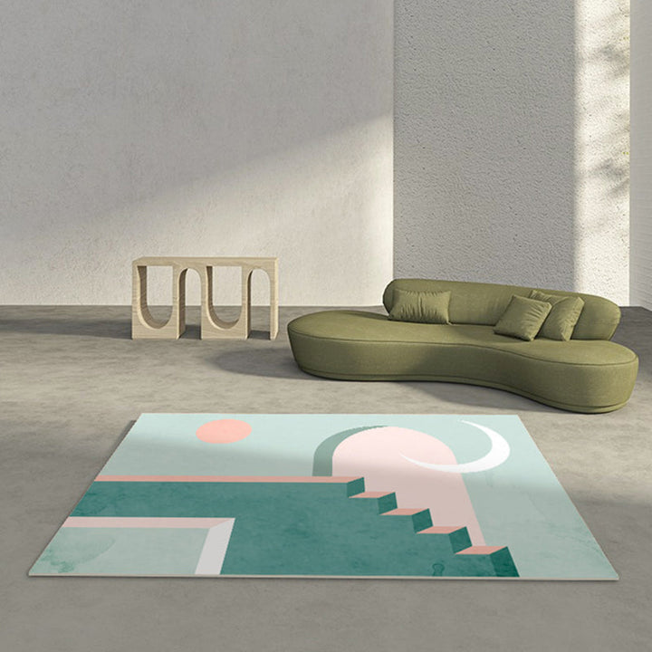BowLift | Relaxing Color Block Rug Multicolor PVC Indoor Rug Non-Slip Back Stain-Resistant Area Rug for Room