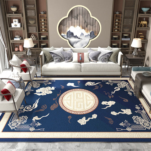 BowLift | Asian Living Room Carpet Multicolored Chinese Print Carpet Polyester Non-Slip Underlay Pet-Friendly Indoor Carpet