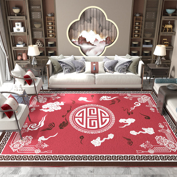 BowLift | Asian Living Room Carpet Multicolored Chinese Print Carpet Polyester Non-Slip Underlay Pet-Friendly Indoor Carpet