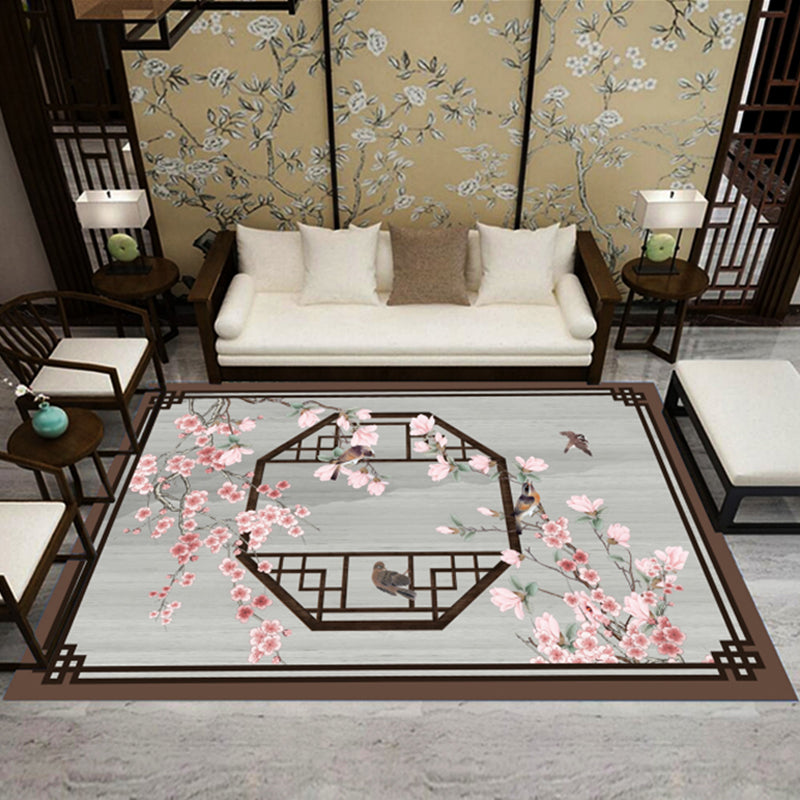 BowLift | Asia Living Room Rug Multicolored Floral Pattern Area Rug Synthetic Easy Care Pet Friendly Indoor Rug