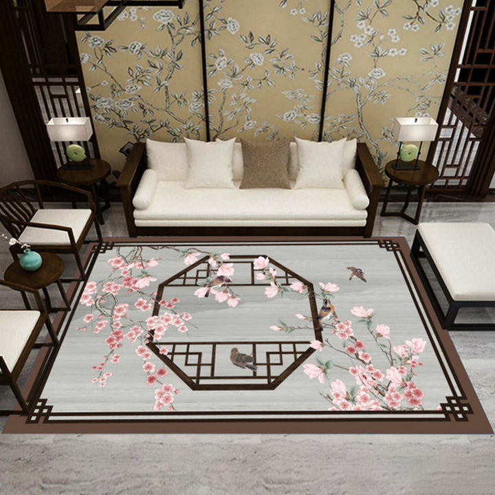BowLift | Asia Living Room Rug Multicolored Floral Pattern Area Rug Synthetic Easy Care Pet Friendly Indoor Rug