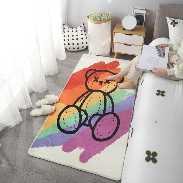 BowLift | Purple Cartoon Print Rug Polyester Nordic Indoor Rug Non-Slip Back Washable Easy Care Rug for Room