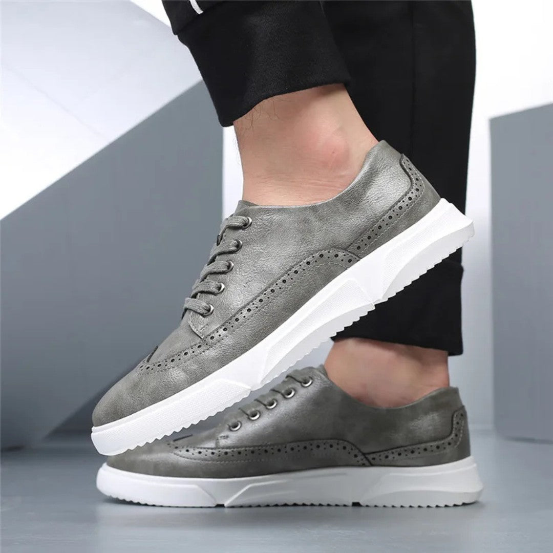 Leather Brogue Sneakers with Rubber Sole