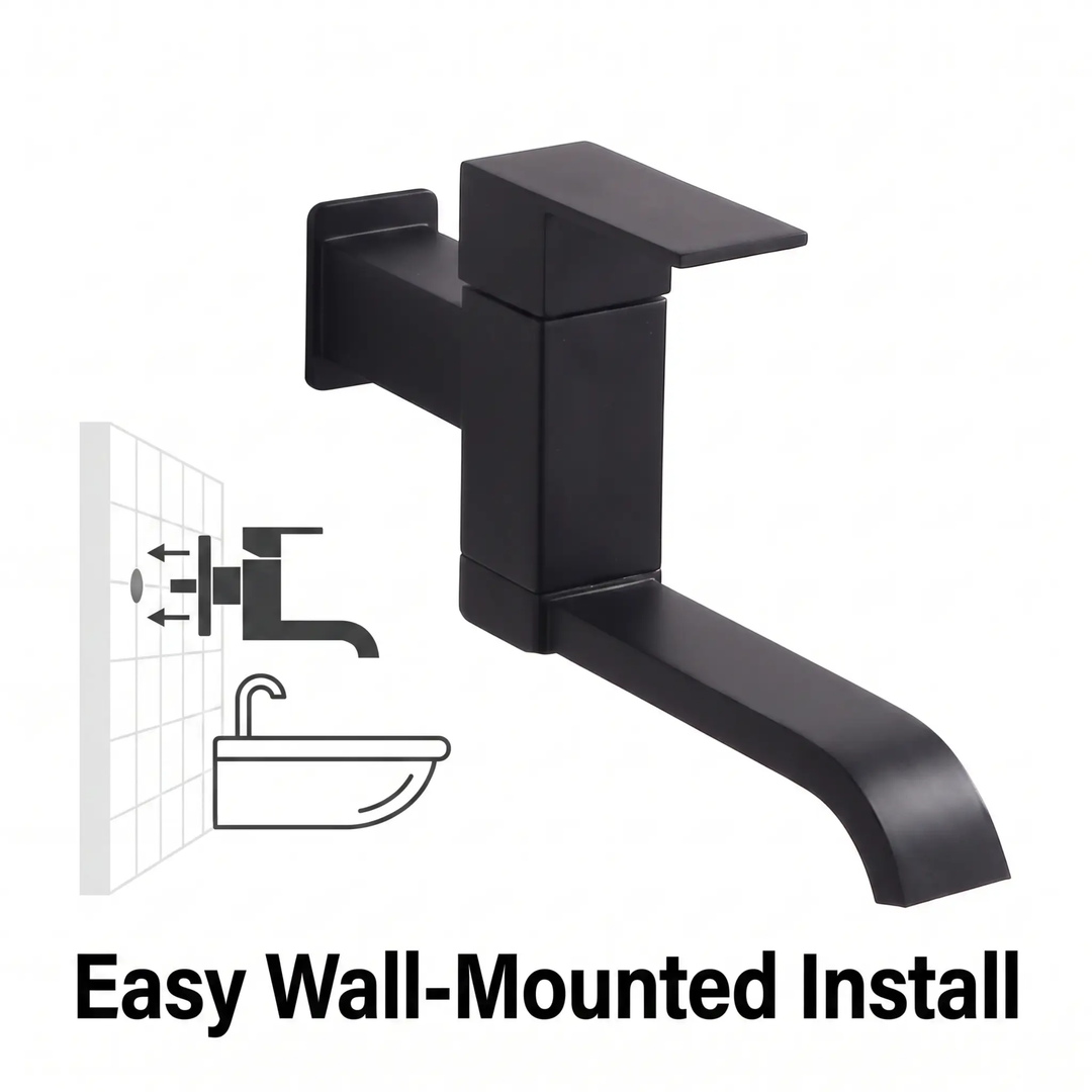BowLift | Contemporary Wall Mounted Bathroom Faucet Lever Handles Low Arc Swivel Brass Faucet