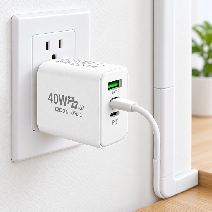 Compact Forty-Watt Dual PD and Quick Charge Fast-Charging USB Wall Charger Bowlift