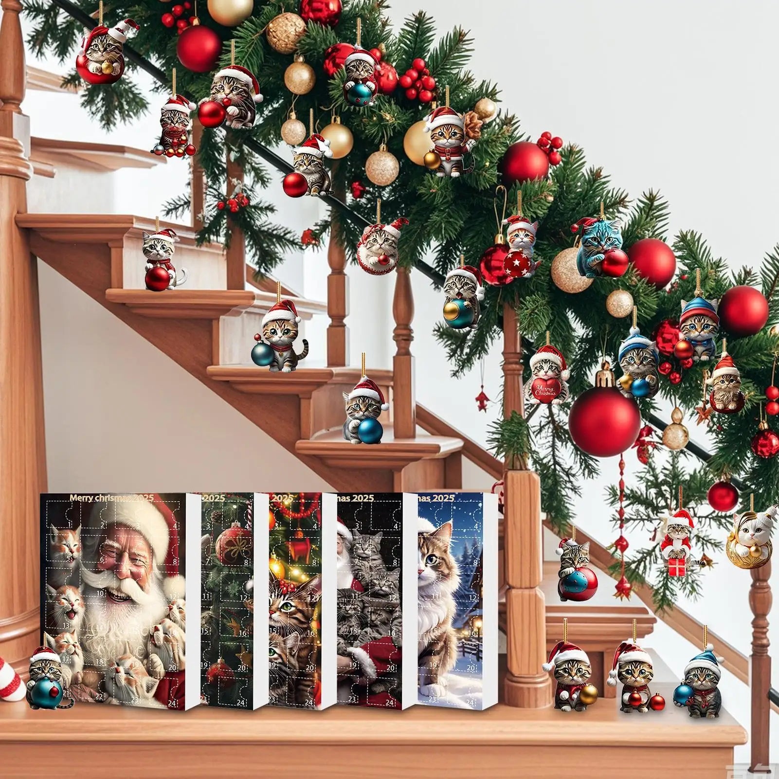 BowLift | 24-piece Cat Christmas Ornaments Set of Durable Acrylic for Advent Calendar Decoration