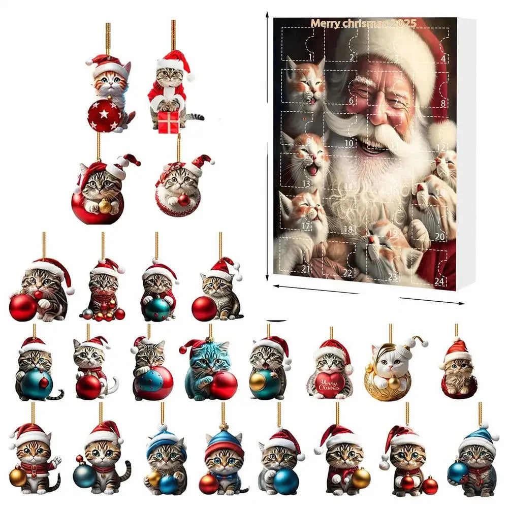 BowLift | 24-piece Cat Christmas Ornaments Set of Durable Acrylic for Advent Calendar Decoration