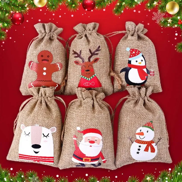 BowLift | HollyTime Adventskalender Set – 24 herbruikbare cadeauzakken met stickers, clips & touw