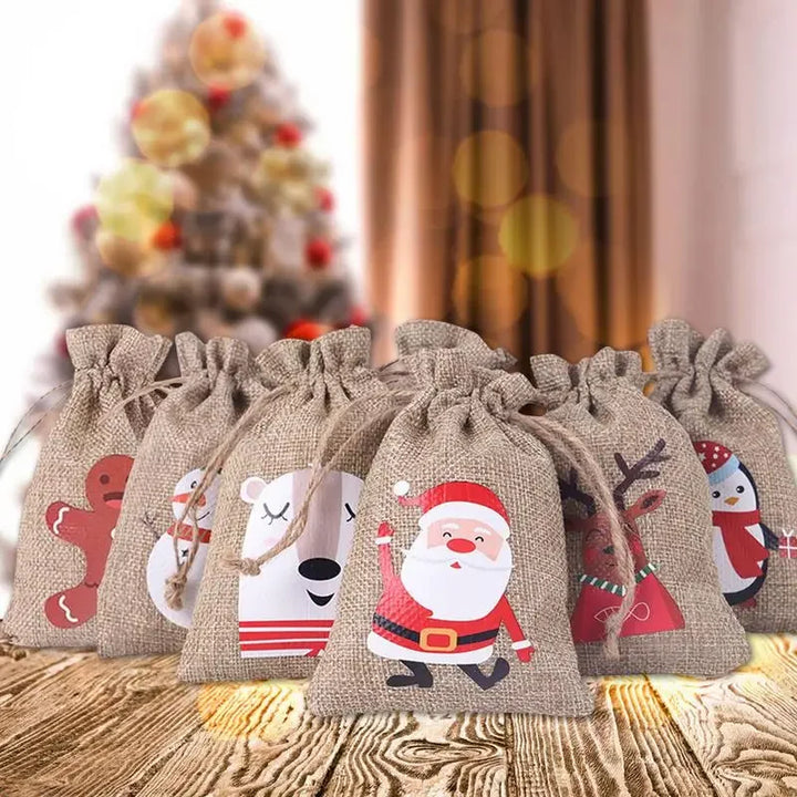 BowLift | HollyTime Adventskalender Set – 24 herbruikbare cadeauzakken met stickers, clips & touw