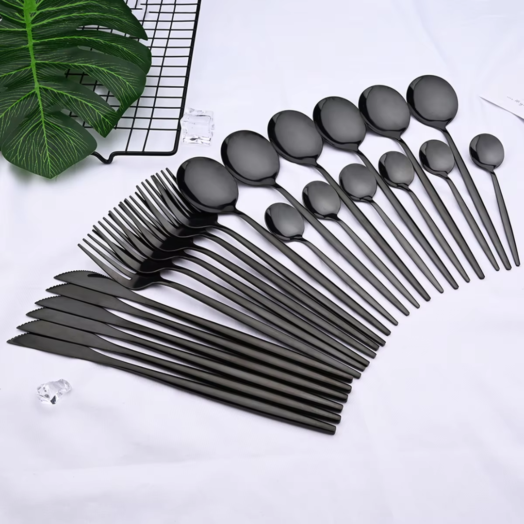 BowLift | Luxury 24-Piece Black Cutlery Set – Stainless Steel & Dishwasher Safe