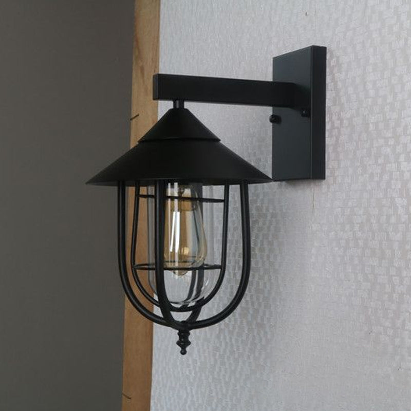 BowLift | Half-Capsule Cage Gang Wall Lamp Rustic Metal Single Black Wall Lamp with Conical Top