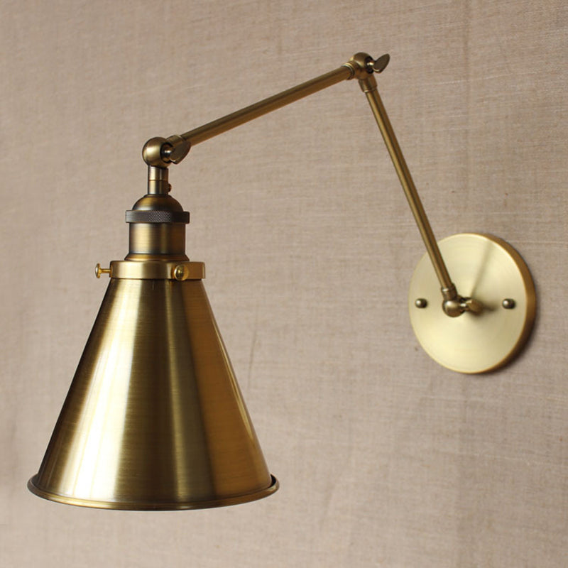 BowLift | Cone-shaped Shade Iron Wall Mount Light Antique 1 Bulb Bedroom Wall Lighting Fixture