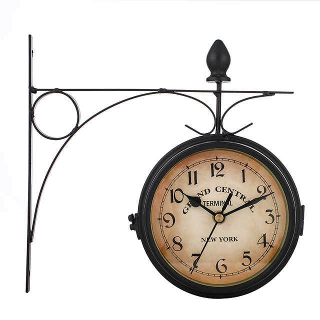Double-sided wall clock in vintage design, classic clock for living room and hallway | Bowlift