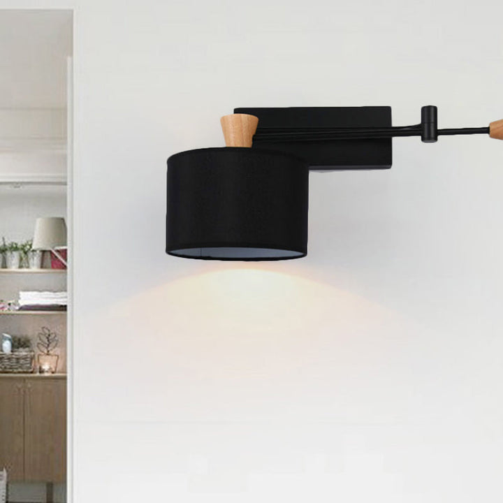 BowLift | Drum Wall Lamp Sconce Modernism Fabric 1 Light Sconce Light in Black/White for Living Room