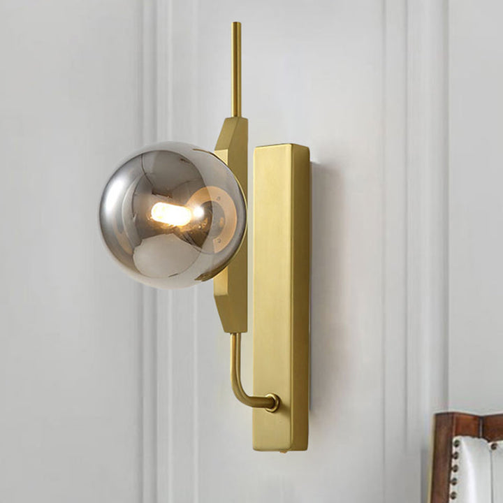 BowLift | LED Bedroom Wall Light with Spherical Smoky/White/Amber Glass Shade Modern Brass Wall Mount Light