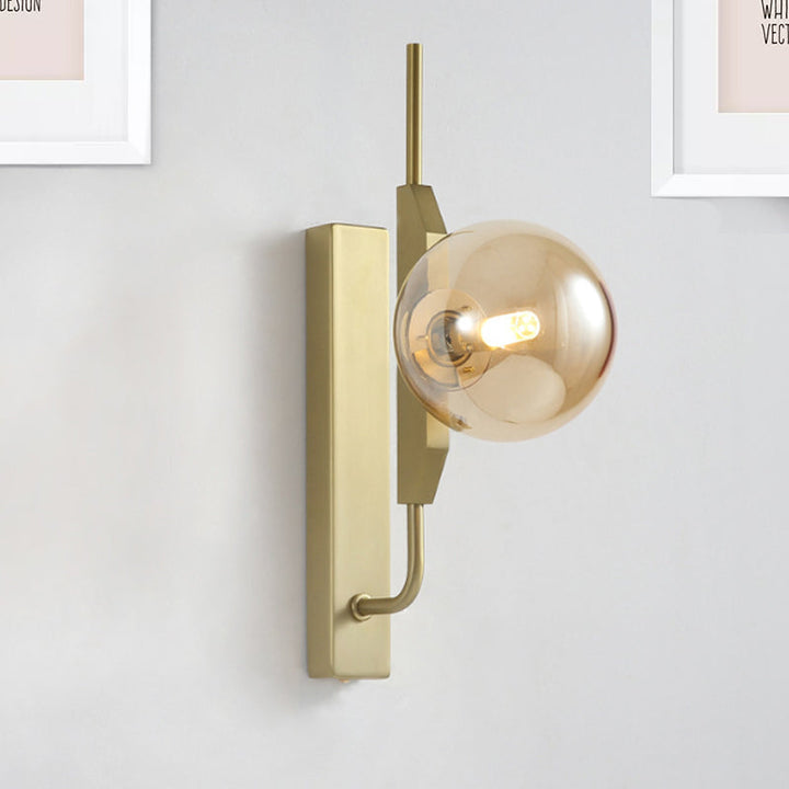 BowLift | LED Bedroom Wall Light with Spherical Smoky/White/Amber Glass Shade Modern Brass Wall Mount Light