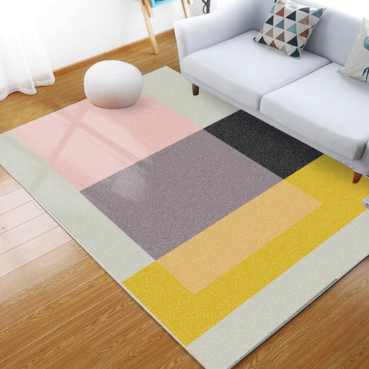 Modern geometric printed rug multicolored polyester rug non-slip machine washable rug for the bedroom | Bowlift