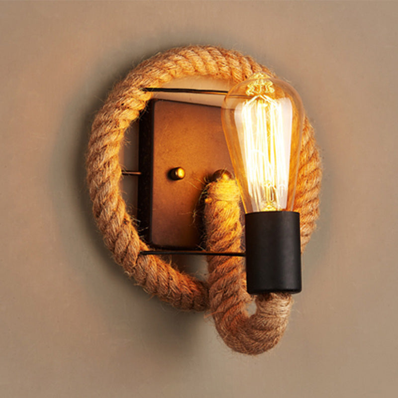 BowLift | Running Shape Rope Wall Lamp Rustic 1-Head Hallway Wall Lamp with Track Light Design in Wood