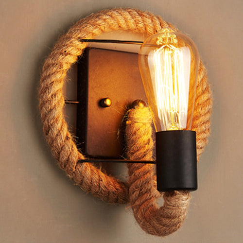 BowLift | Running Shape Rope Wall Light Rustic 1-Head Corridor Wall Lamp with Track Light Design in Wood