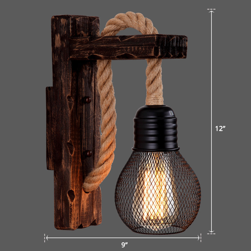 BowLift | Wooden L-shaped Wall Support Lantern Farmhouse 1 Lamp Bedroom Wall Lamp with Rope Arm
