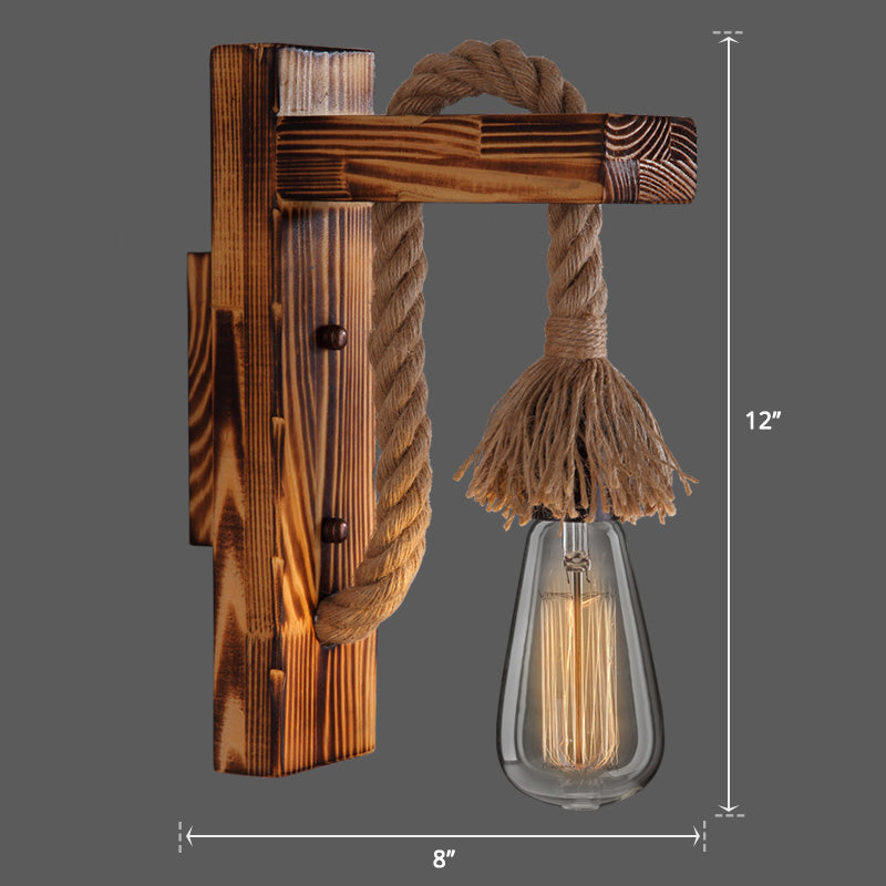 BowLift | Wooden L-shaped Wall Support Lantern Farmhouse 1 Lamp Bedroom Wall Lamp with Rope Arm
