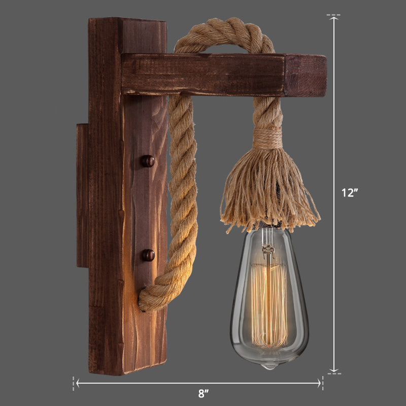 BowLift | Wooden L-shaped Wall Support Lantern Farmhouse 1 Lamp Bedroom Wall Lamp with Rope Arm